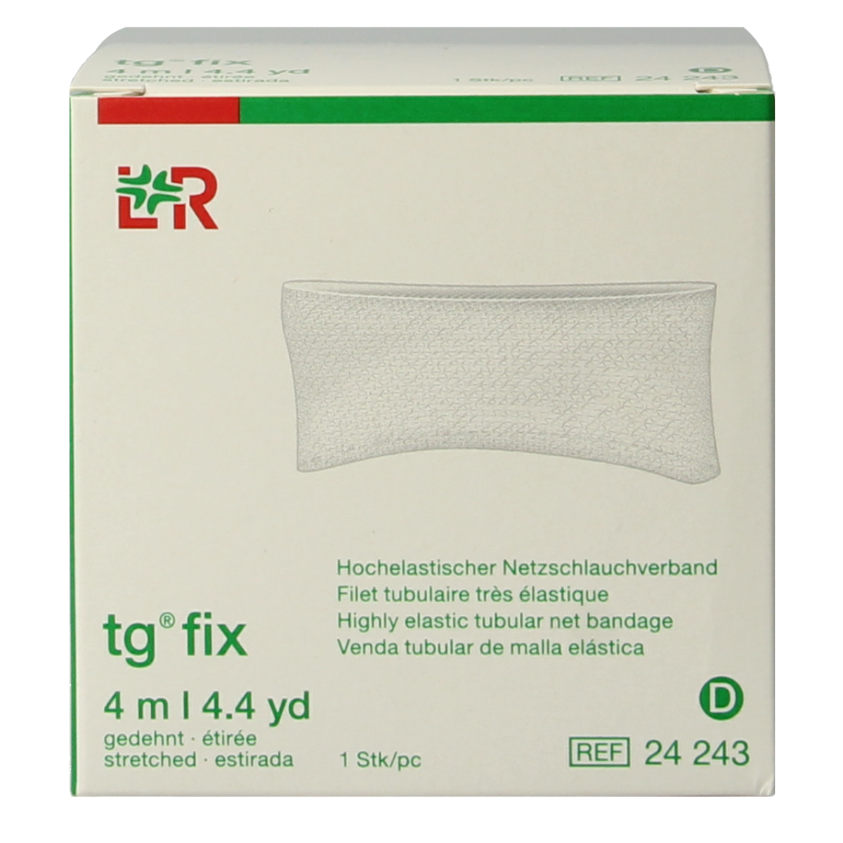 TG Fix netverband D rekbaar, 4-meter stretch bandage for head, torso, or small injuries, in a single pack.