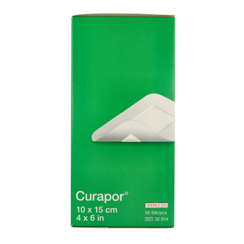 Curapor Wondpleister sterile 10x15cm adhesive bandages, pack of 50, suitable for wound dressing and first aid.