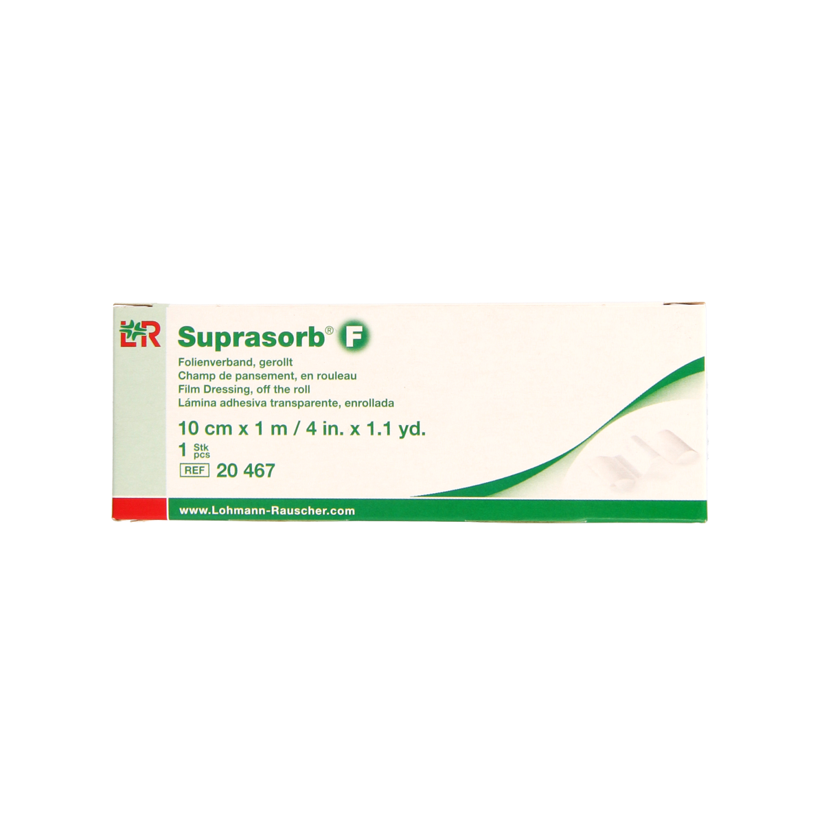 Lohmann&Rauscher Suprasorb F wound dressing foil, 1m x 10cm, sterile medical wound dressing, single pack.