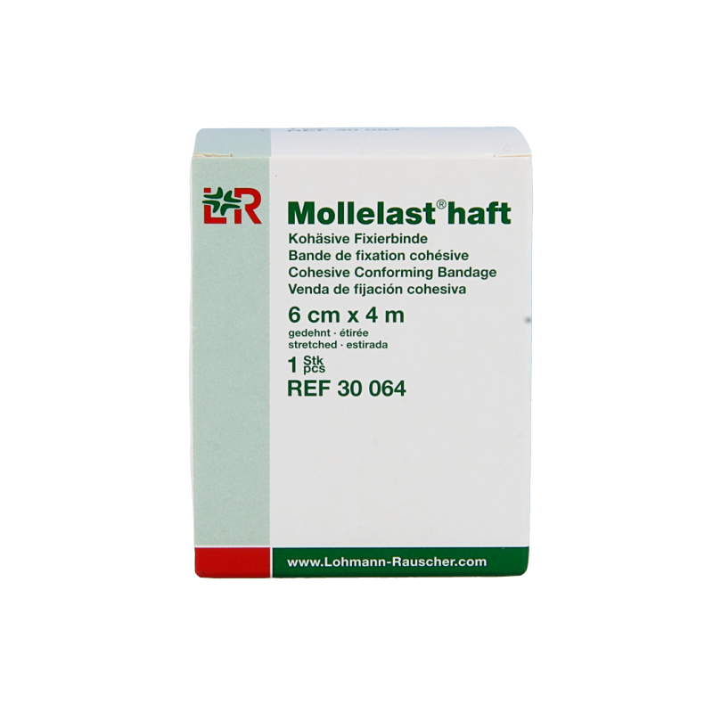 Mollelast Fixatiewindsel in 4m x 6cm size, elastic wound dressing bandage from Mollelast, shown in the image.