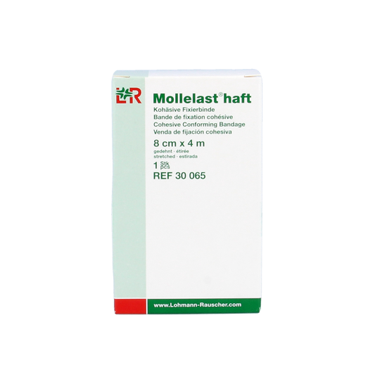 Mollelast Fixatiewindsel with 4m x 8cm size, adhesive bandage for wound care, shown in the image.
