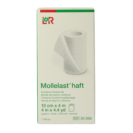Mollelast Fixatiewindsel, 4m x 10cm, adhesive bandage for wound care, showing the sterile, flexible plaster roll.