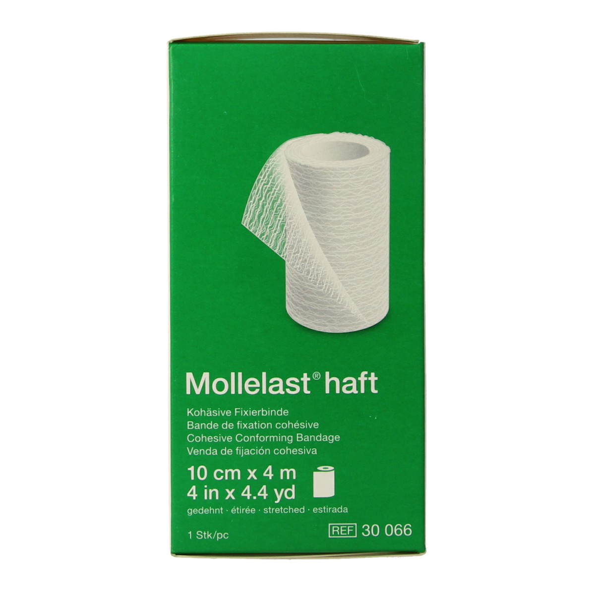 Mollelast Fixatiewindsel in 4m x 10cm size, elastic wound dressing from Mollelast, shown in the image.