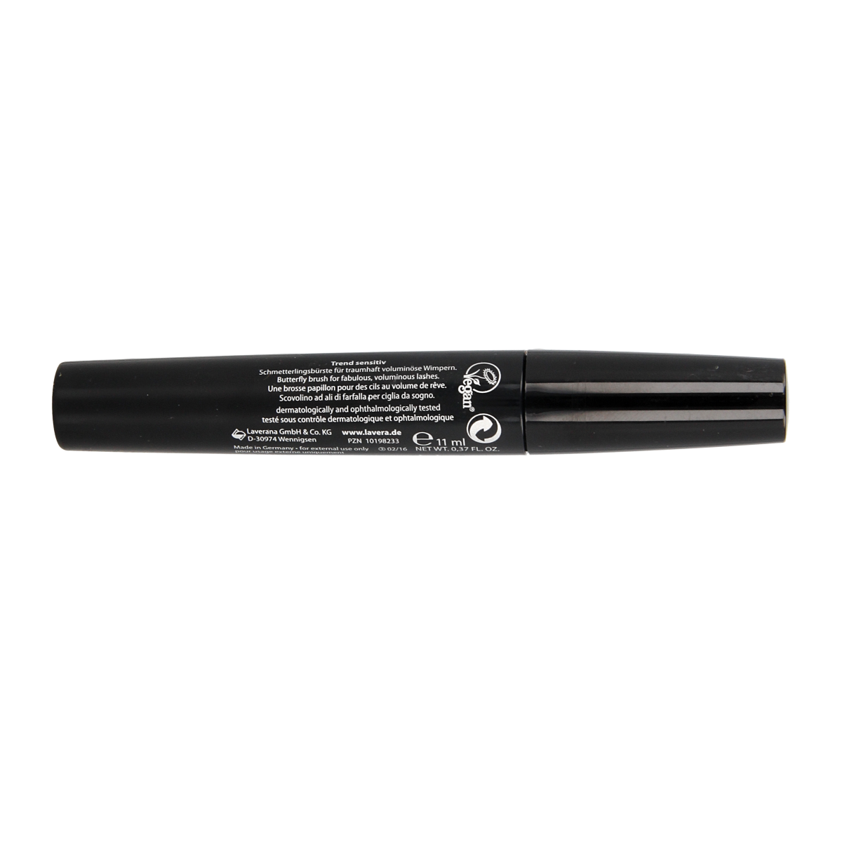 Lavera Butterfly Effect mascara in black, 11ml, with curved brush for voluminous lashes, natural bio makeup product