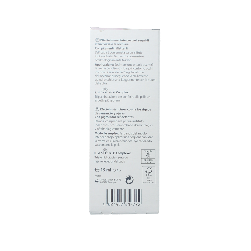Lavera illuminating eye cream in 15ml tube, eye care product with brightening and hydrating properties, natural skincare.