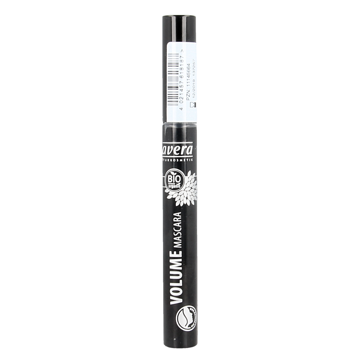 Lavera brown mascara in 9ml tube, volumizing make-up product with natural bio ingredients, shown in the image.