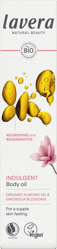 Lavera Bio Body Oil, 100ml, indulgent moisturizing body care with natural ingredients, shown in a clear bottle.