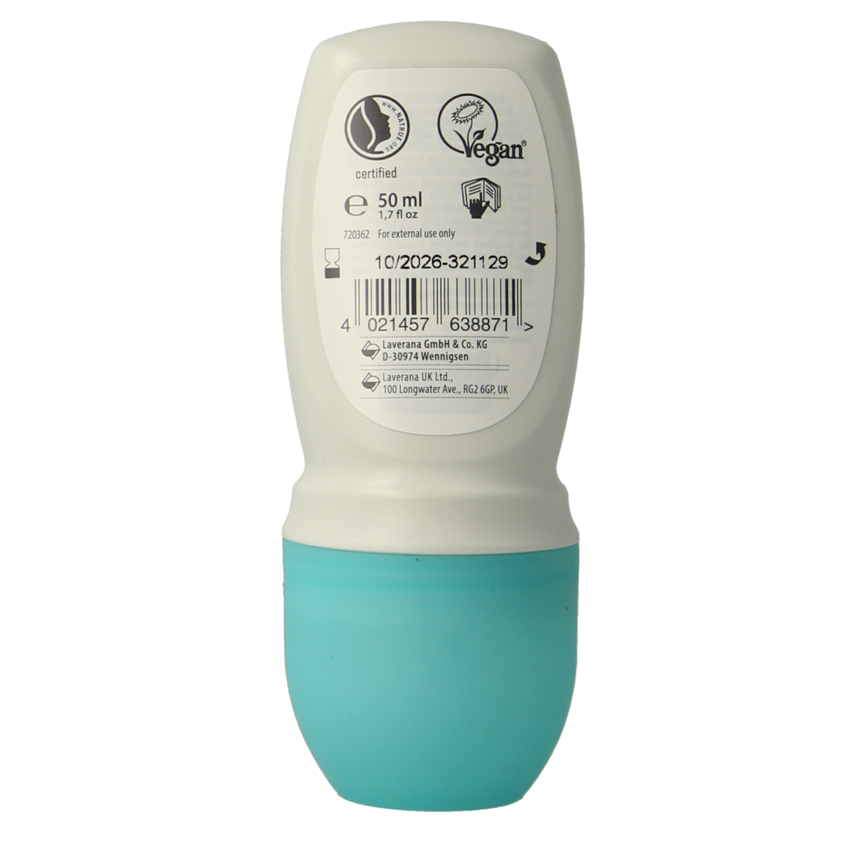 Lavera Basis Sensitiv deodorant roll-on bottle, 50ml, natural skincare product for sensitive skin.