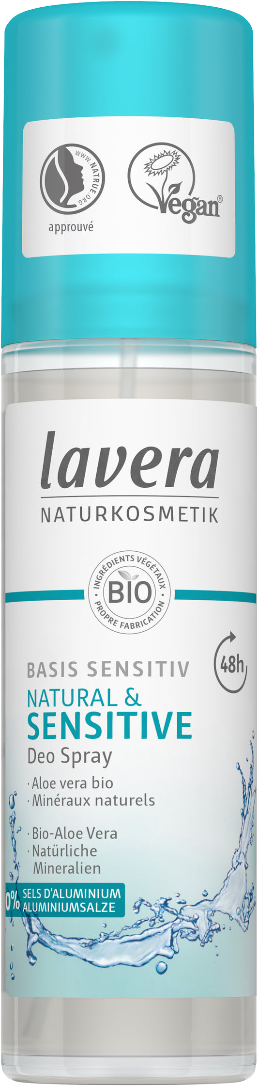 Lavera Basis Sensitiv bio deodorant spray in 75ml bottle, natural and gentle deodorant for sensitive skin