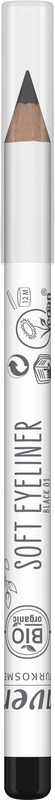 Lavera Soft Black Eyeliner 01 in sleek black pencil, displayed on a white background, for natural makeup looks.