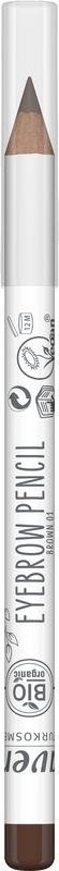 Lavera brown eyebrow pencil for natural-looking eyebrows, featuring a sleek make-up pencil design on a white background.