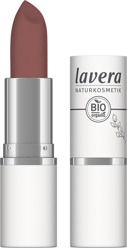 Lavera Velvet Matt Lipstick in Auburn Brown 02, 4.5g, showcasing the rich, smooth lipstick bullet with a matte finish.