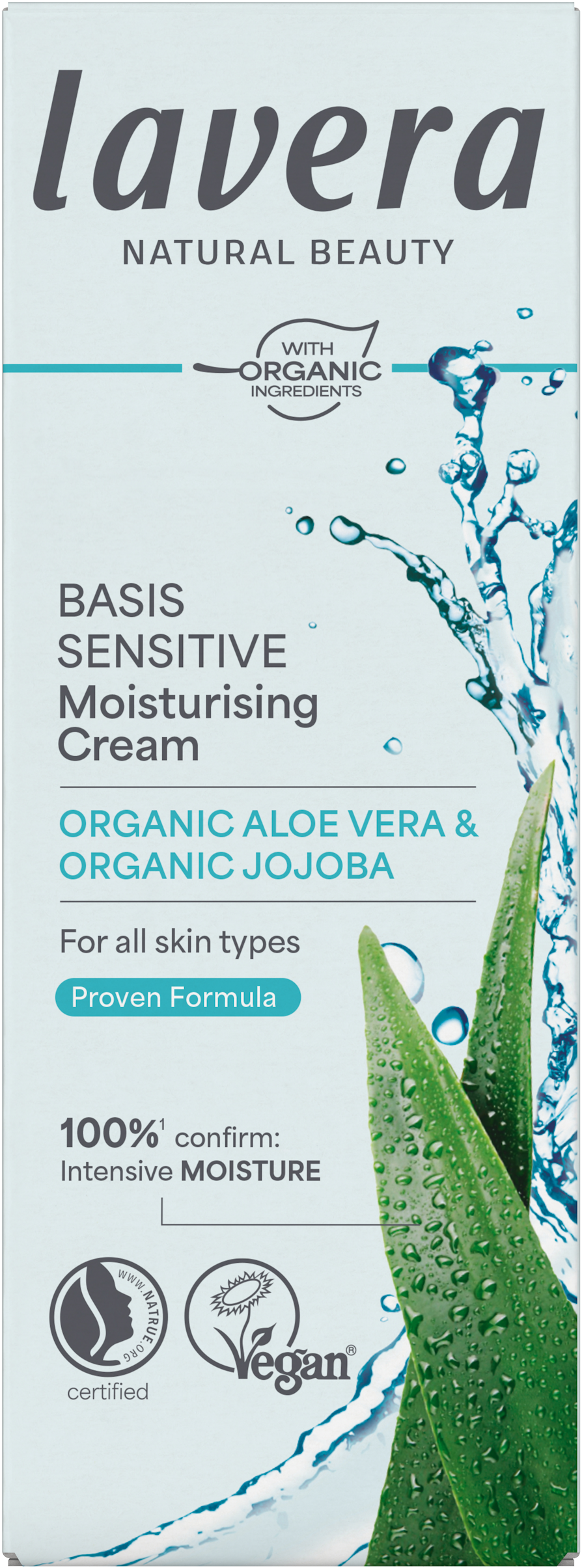 Lavera Basis Sensitive moisturizing face cream in 50ml jar, gentle skincare product for sensitive skin.
