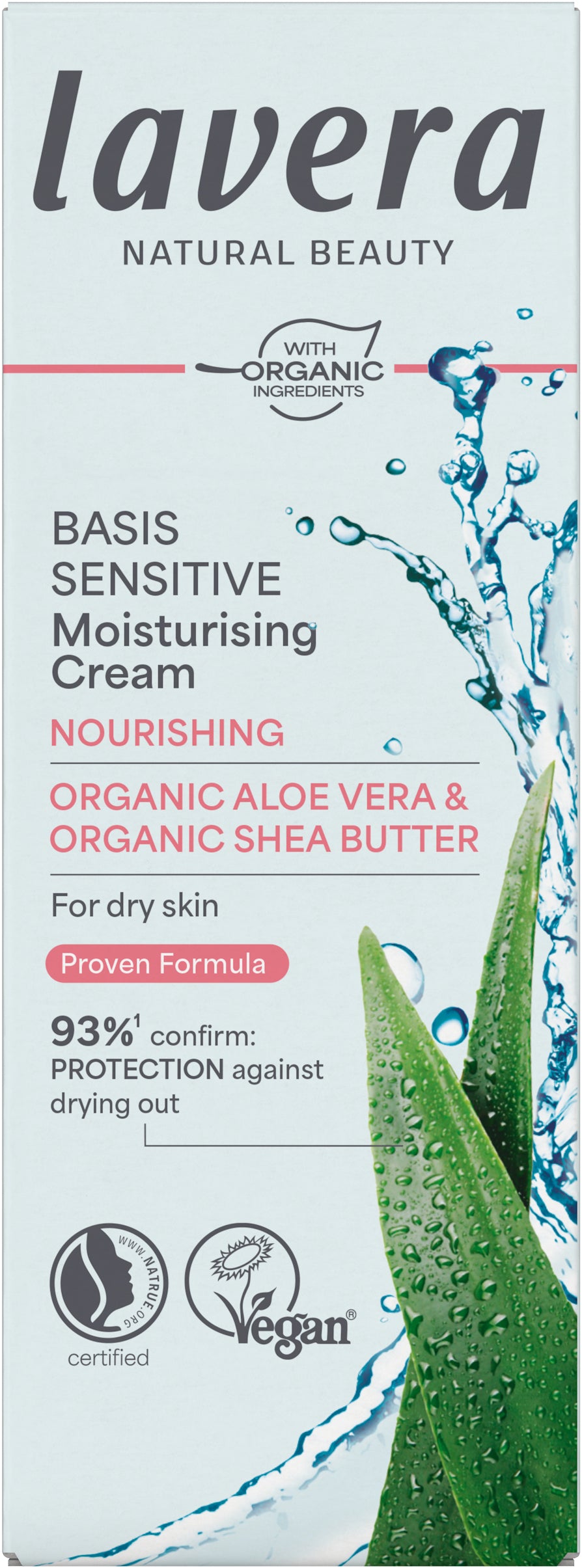Lavera Basis Sensitive nourishing moisturizing cream for face, 50ml jar with soft texture and calming ingredients.