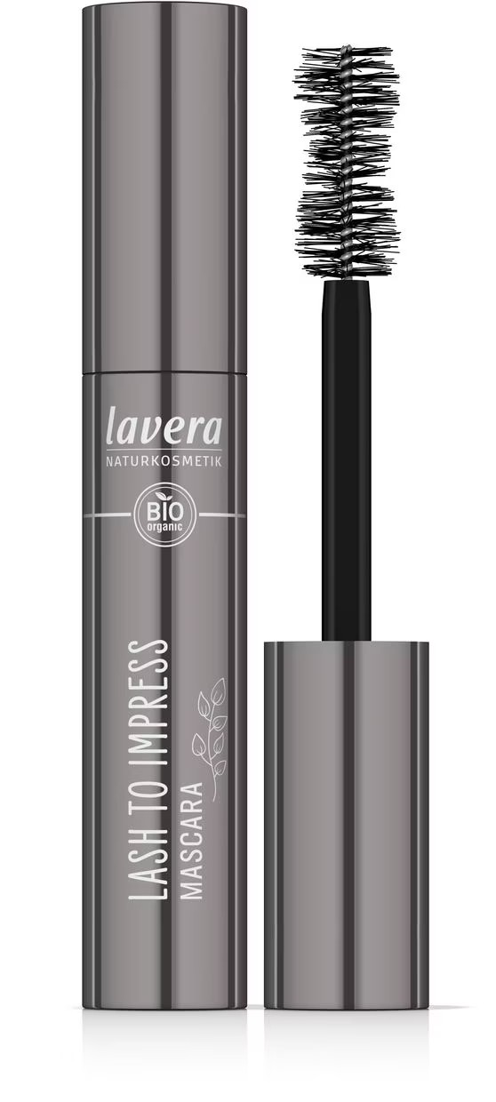 Lavera Lash to Impress black mascara in 14ml tube, natural make-up product with volumizing and lengthening effects.
