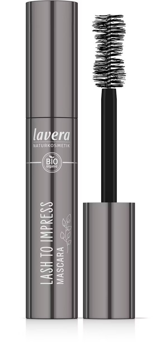 Lavera Lash to Impress black mascara in 14ml tube, natural make-up product with volumizing and lengthening effects.