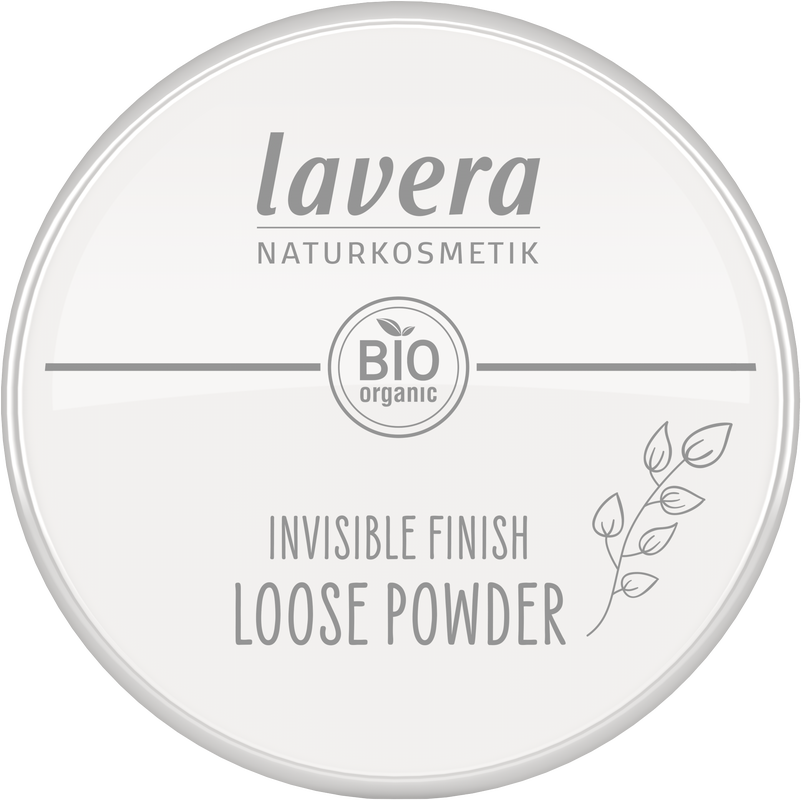 Lavera Invisible Finish Loose Powder bio in 11g container, natural make-up product with a sleek compact and transparent finish.