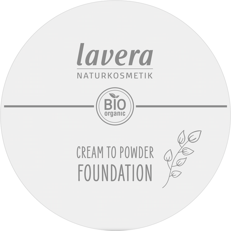 Lavera Cream to Powder Foundation Light 01 in 10.5g compact, featuring a smooth, light-colored makeup product for a natural finish.