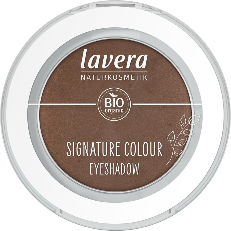 Lavera Signature Colour Walnut 02 eyeshadow palette with one bio make-up product, featuring deep brown shades for eye makeup.