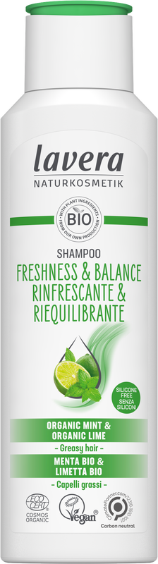 Lavera Freshness & Balance Shampoo 250ml bottle with natural ingredients for balanced hair care and scalp health.