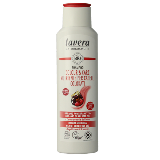 Lavera Colour & Care Shampoo bottle, 250ml, for nourishing hair color and gentle hair cleansing.