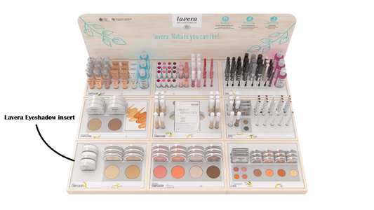 Lavera eyeshadow insert in 1.00 piece, close-up of the makeup product showcasing the compact and eyeshadow pan.