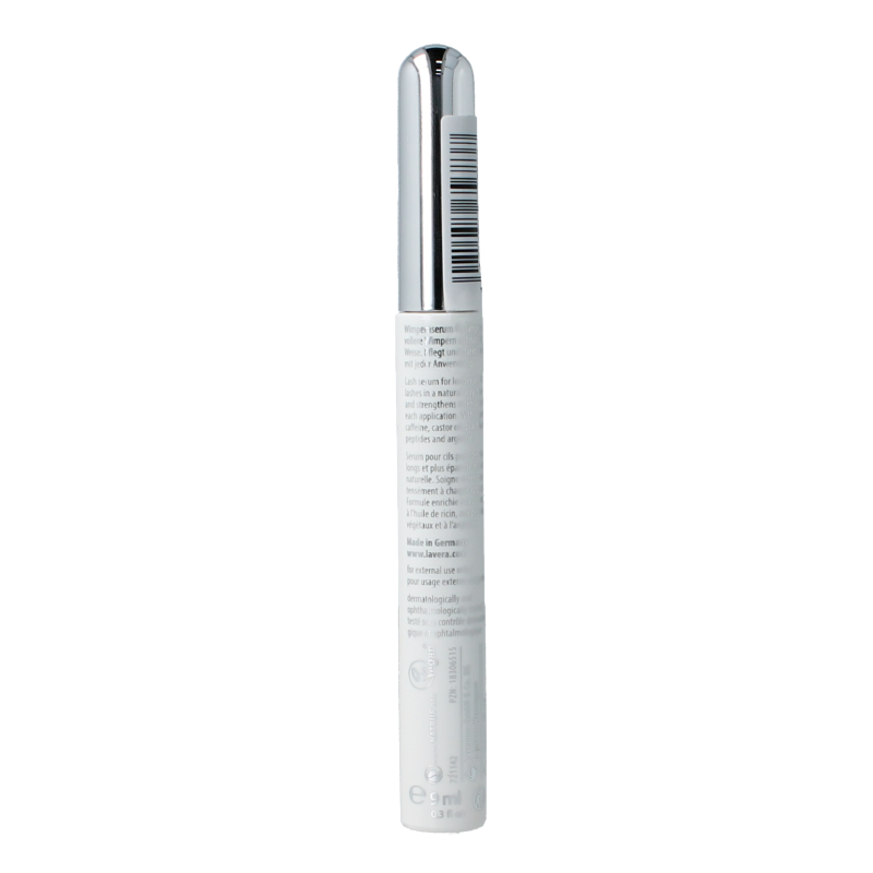 Lavera Lash Booster Serum in 9ml bottle, eyelash conditioning serum with natural ingredients for fuller, healthier lashes.