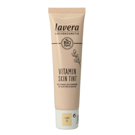 Lavera Vitamin Skin Tint 01 Light bio in 30ml bottle, natural facial skincare product with light coverage and nourishing ingredients.