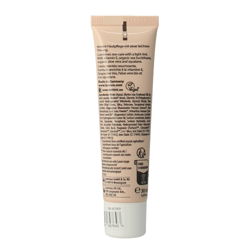 Lavera Vitamin Skin Tint 02 Medium bio, 30ml, natural facial skincare product in a squeeze tube with a white cap.