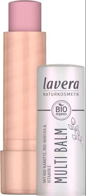 Lavera Multi Balm Cloudy Pink 02 lip care stick in 4.9g with pink packaging and natural ingredients.