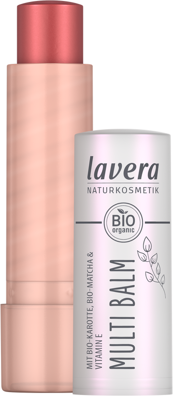 Lavera Multi Balm Sunrise Rose 04 lip care stick with natural rose scent, 4.90 grams, in a sleek tube.