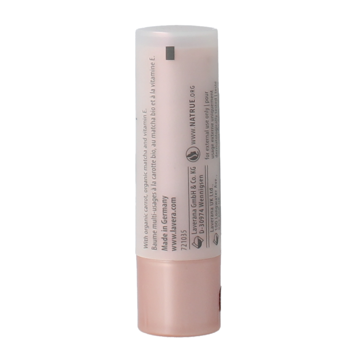 Lavera Multi Balm Sunshine Red 01 lip care tester showing vibrant red lipstick in a sleek container.