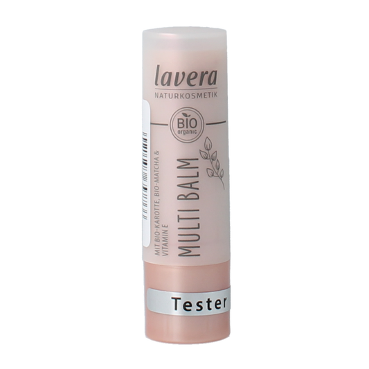 Lavera Multi Balm Cloudy Pink 02 lip care tester, showing the pink tinted balm in a compact container.