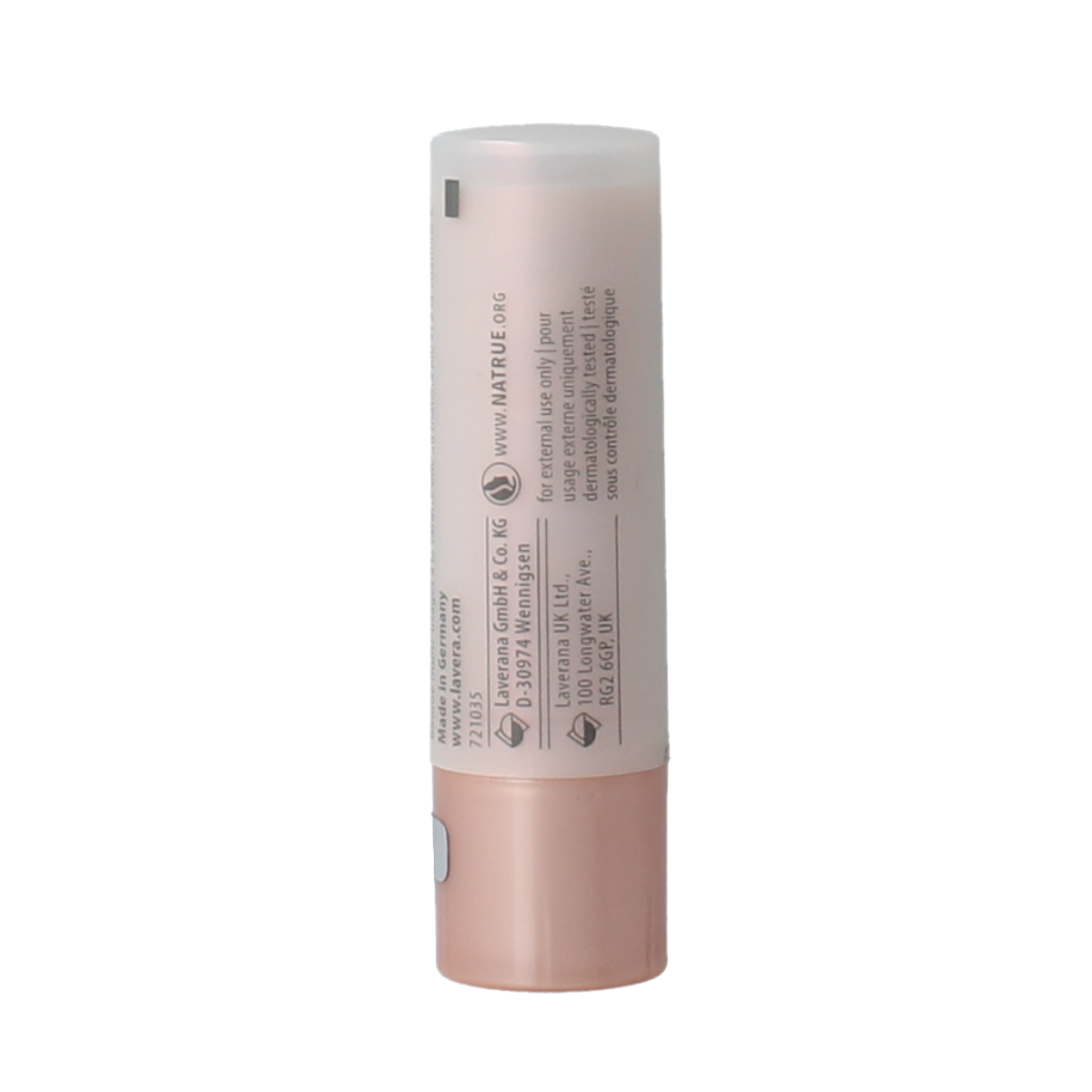 Lavera Multi Balm Sunrise Rose 04 lip care tester tube showing the pink rose-flavored lip balm container.