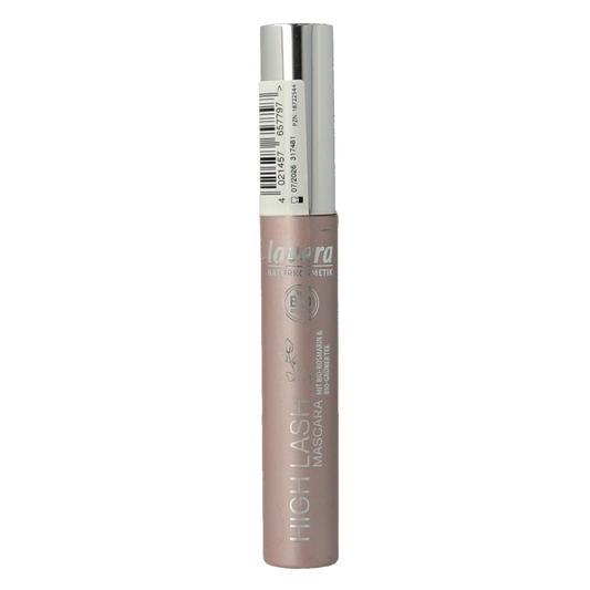Lavera High Lash Black bio mascara in 5.50ml tube, showcasing the sleek black packaging and applicator brush.