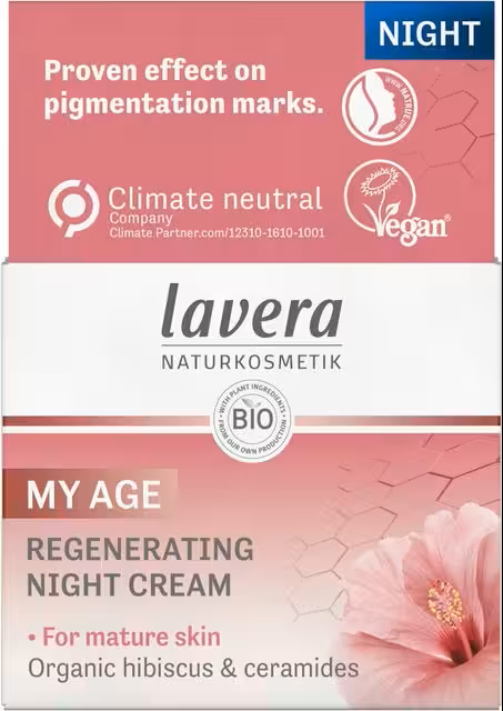 Lavera My Age Night Cream regeneration, 50ml, natural facial skincare product with bio ingredients for mature skin.