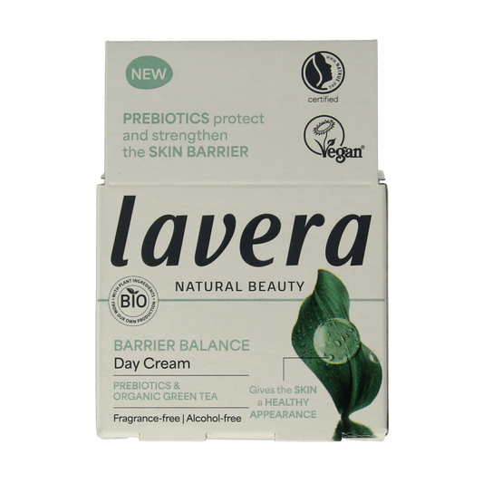 Lavera Barrier Balance Day Cream bio in 50ml jar, natural facial moisturizer with protective and soothing properties.
