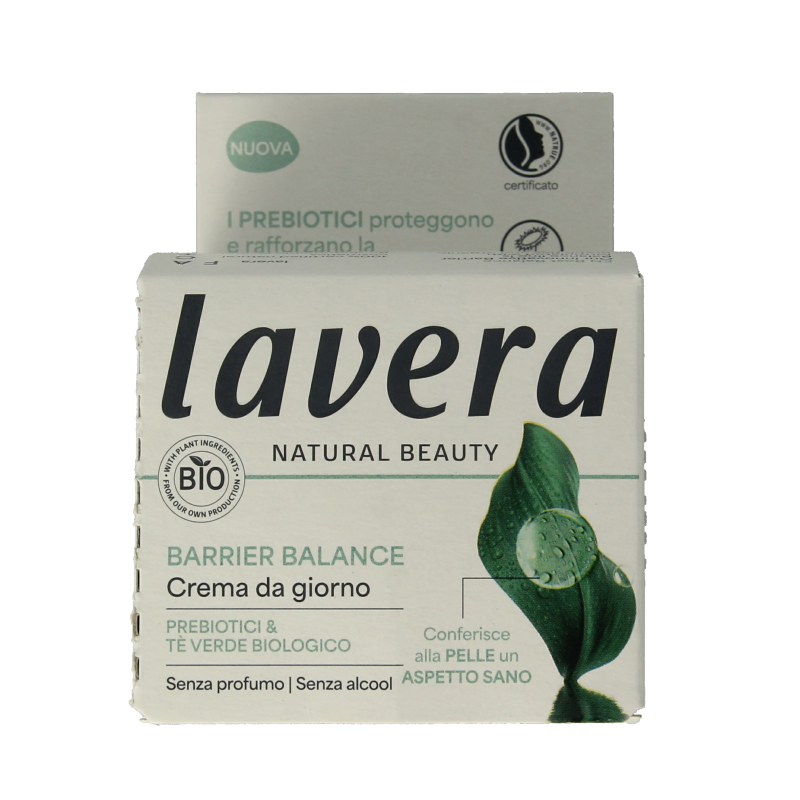 Lavera Barrier Balance Day Cream in 50ml jar, natural facial moisturizer with bio ingredients for balanced skin.