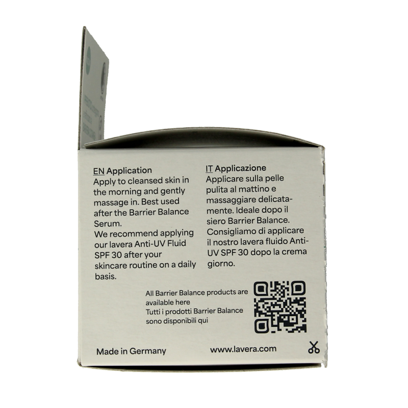 Lavera Barrier Balance Day Cream bio in 50ml jar, facial skincare product with natural ingredients and protective formula.