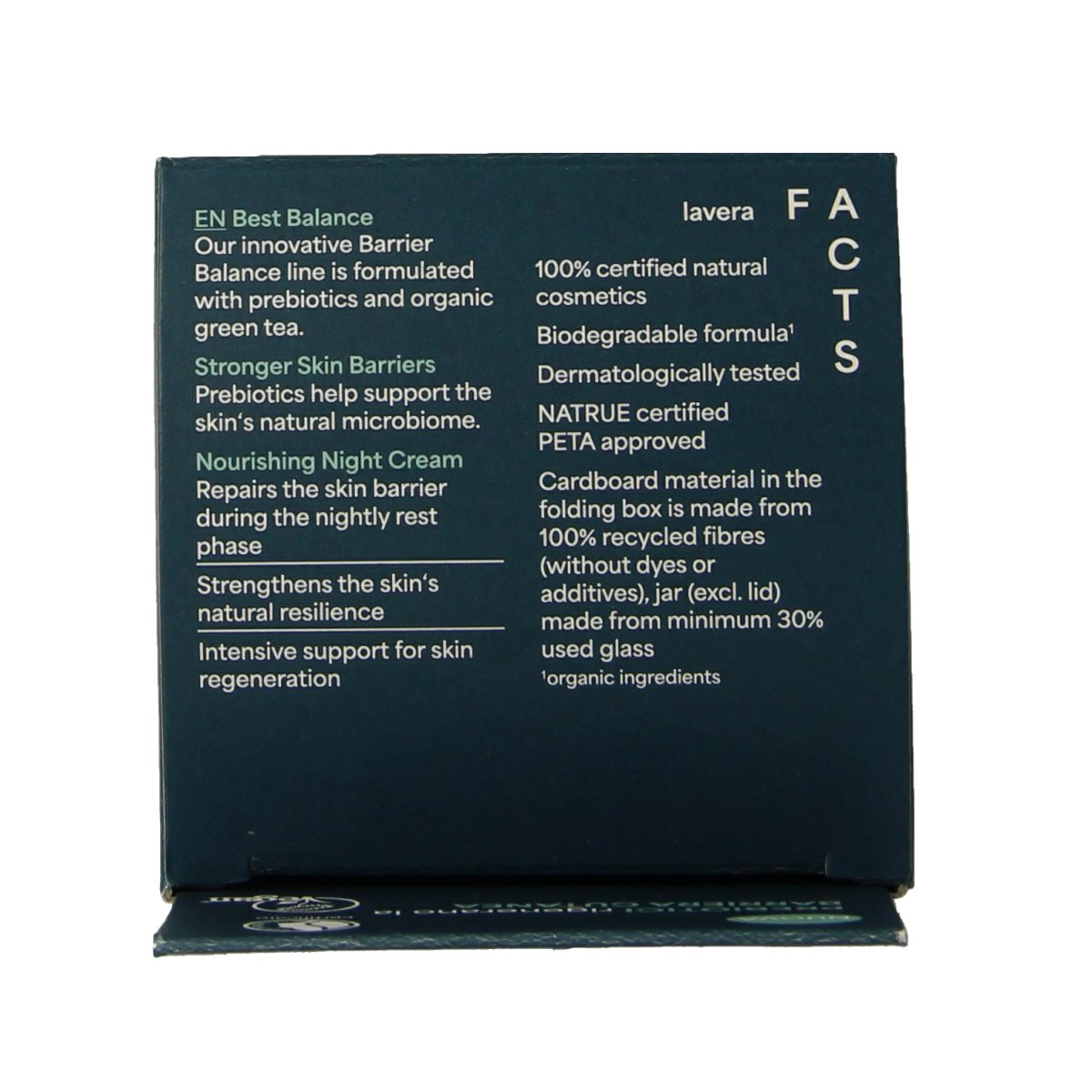 Lavera Barrier Balance Night Cream in 50ml jar, natural facial skincare product with a creamy texture for overnight skin comfort