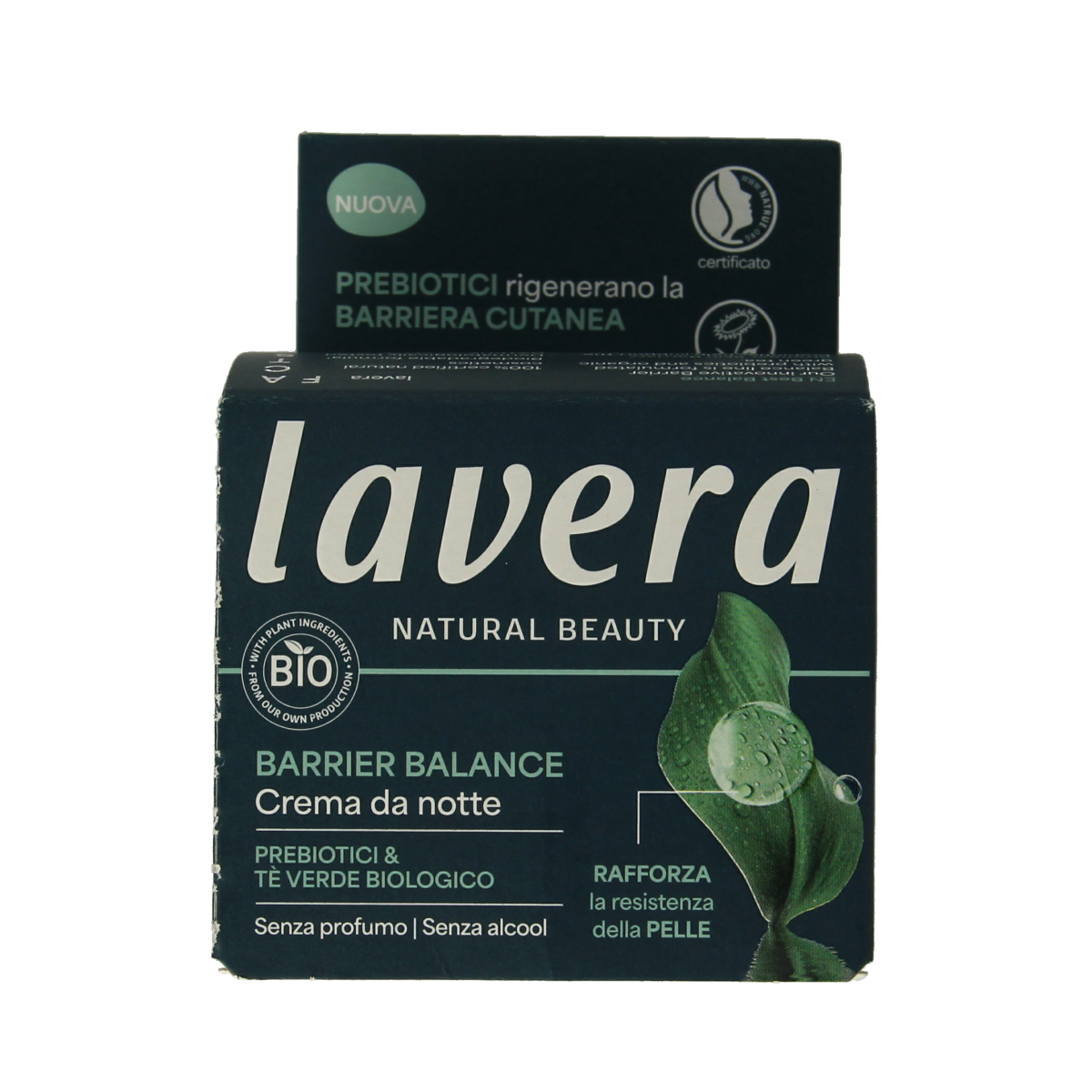 Lavera Barrier Balance Night Cream in a 50ml jar, featuring natural facial skincare with soothing bio ingredients.