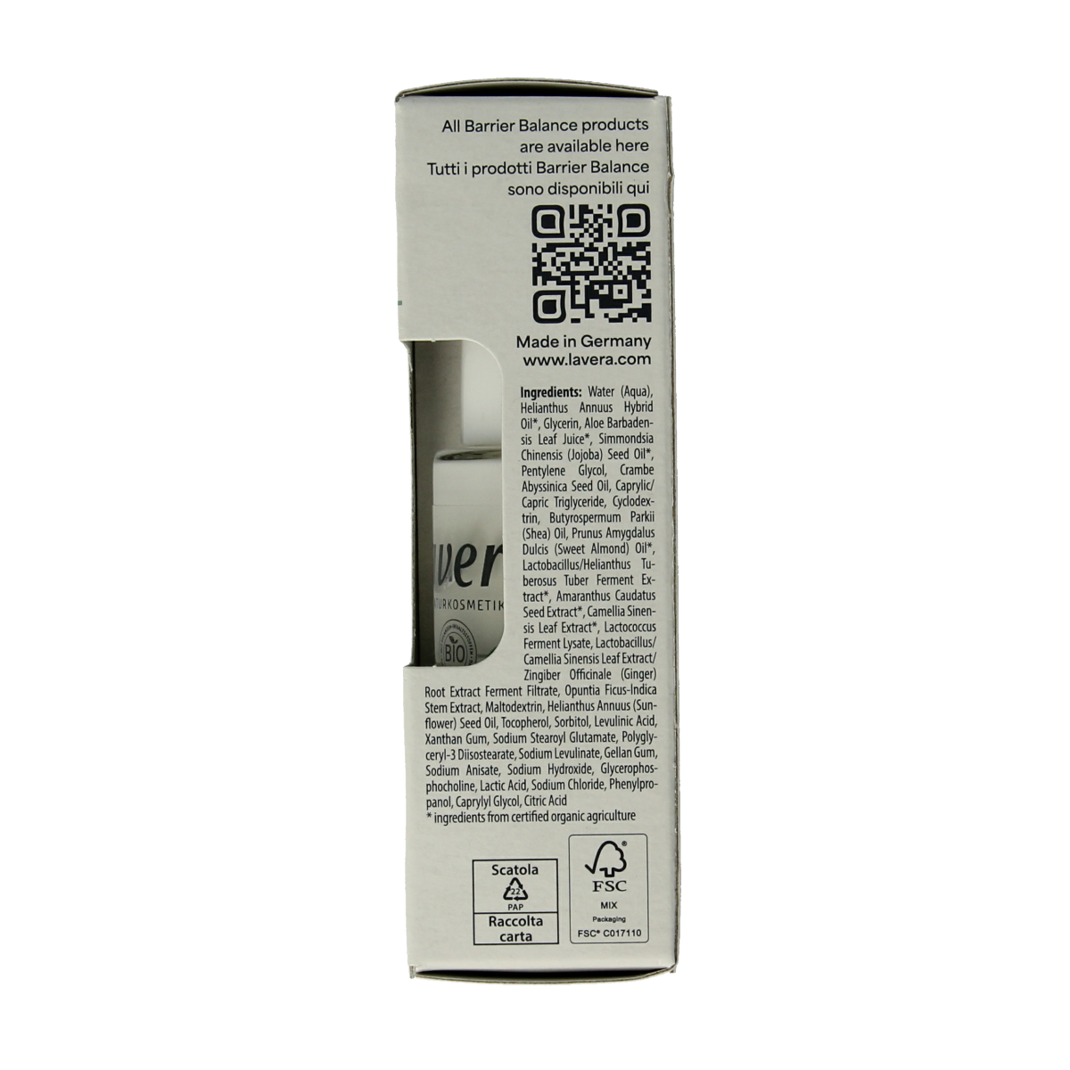 Lavera Barrier Balance Eye Cream in a 15ml tube, featuring natural bio ingredients for gentle eye area care.