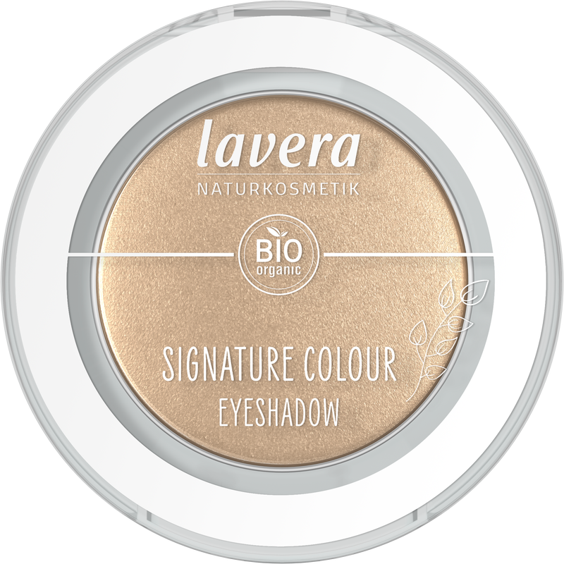 Lavera Signature Colour Eyeshadow Dazzling Gold 08 in a compact makeup palette, featuring shimmering gold eyeshadow for vibrant looks.