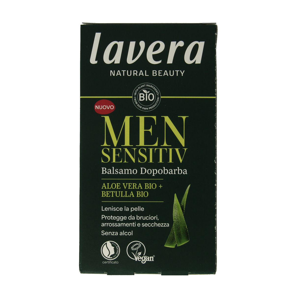 Lavera Men Sensitiv aftershave balm in a 100ml bottle, soothing skincare for sensitive skin after shaving.