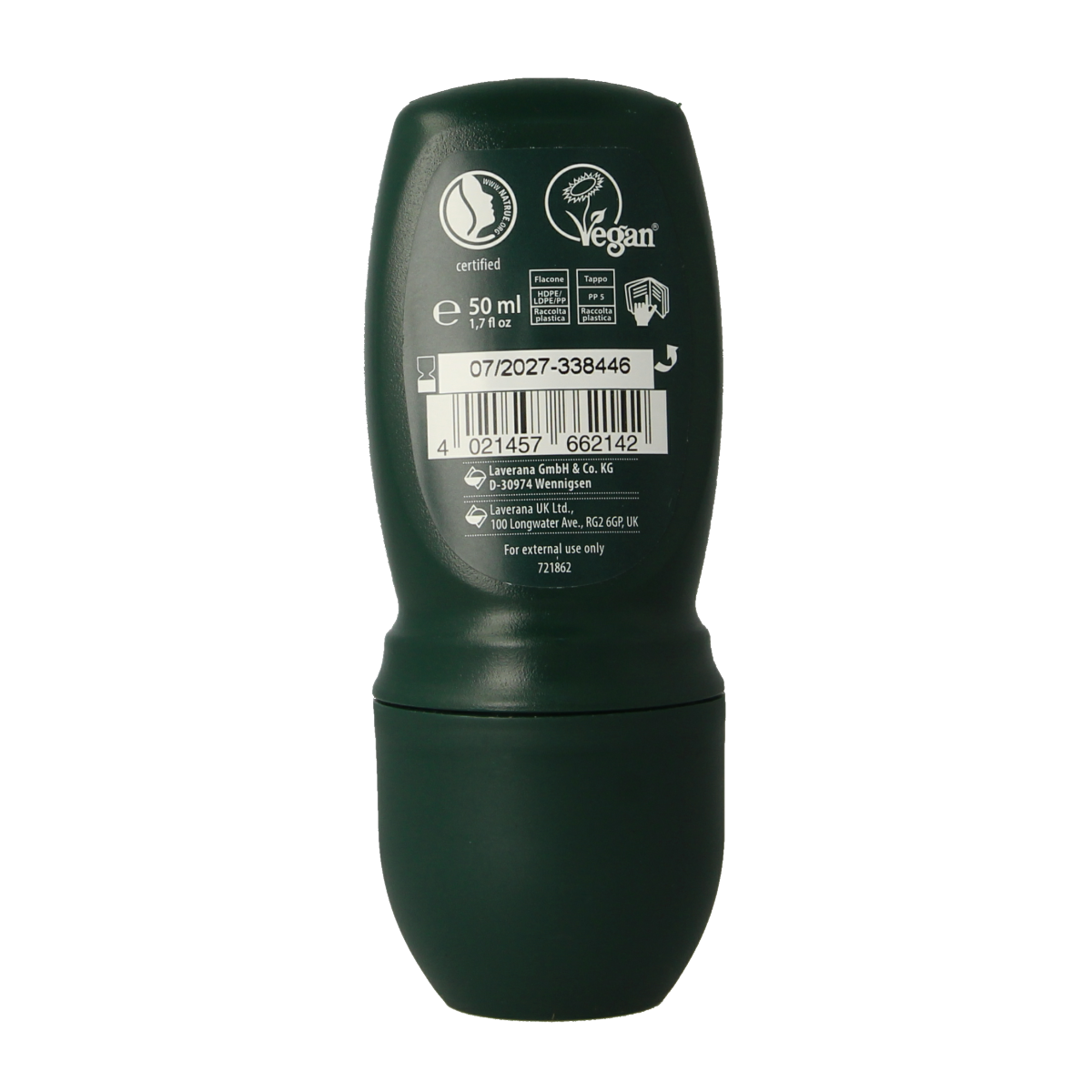 Lavera Men Sensitiv deodorant roll-on in 50ml bottle, natural bio formula, shown with the deodorant applicator and packaging.
