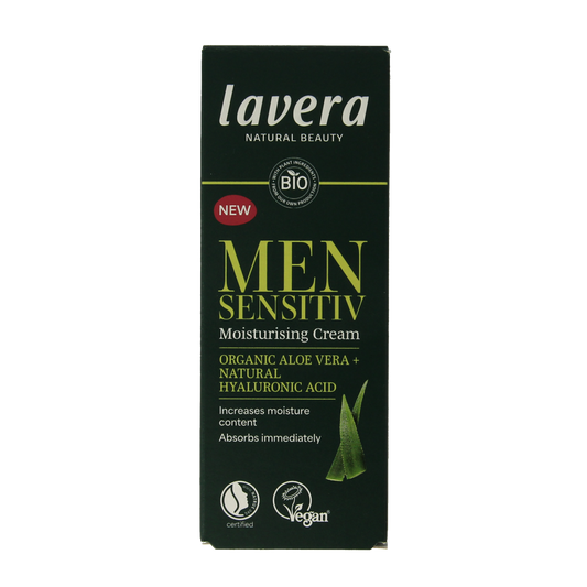 Lavera Men Sensitiv Moisturizing Face Cream in 50ml jar, designed for sensitive skin, with natural bio ingredients.