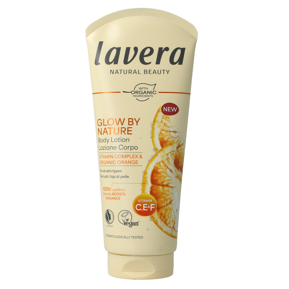 Lavera Bodylotion Glow by Nature Bio 200ml, moisturizing body care product with natural ingredients and a smooth texture.
