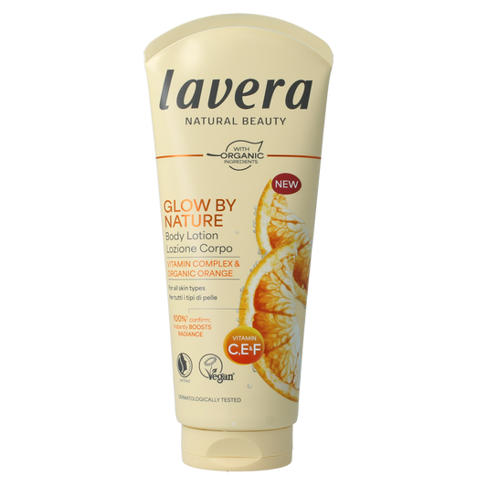 Lavera Bodylotion Glow by Nature Bio 200ml, moisturizing body care product with natural ingredients and a smooth texture.
