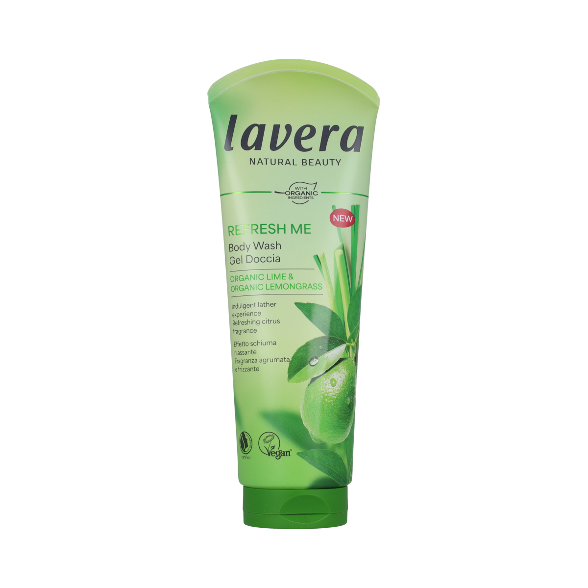 Lavera Refresh Me Bodywash 250ml bottle, gentle bad en douche with natural ingredients, featuring a clean, minimalist design.