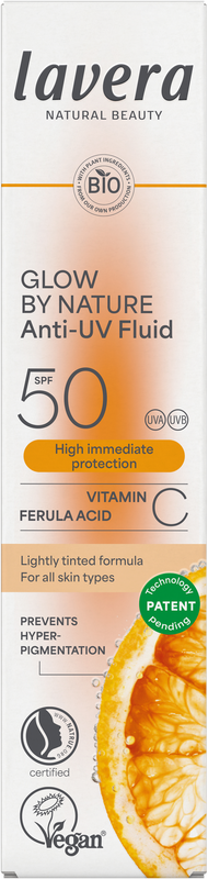 Lavera Glow by Nature anti-UV fluid SPF50 sunscreen in 40ml, sun protection lotion with broad-spectrum SPF for radiant skin